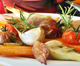 Vegetables on oven plate